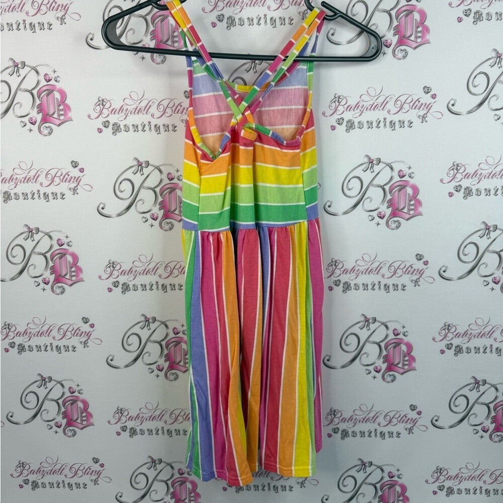 Dress kids rainbow striped multicolor strappy criss cross Striped Dress - Picture 2 of 9